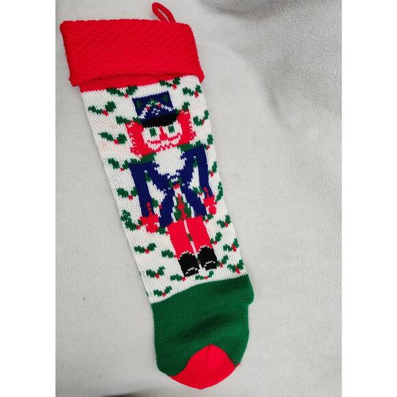 Vintage Soldier Christmas Stocking Crochet Nut Cracker Red - Picture 3 of 7